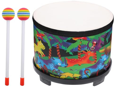 Kindertrommel, Musiktrommeln für Kinder, 8-Zoll-Kindertrommel-Percussion-Musikinstrument, Hölzerne Vorschul-Bodentrommel für Babys mit 2 Schlägeln für Weihnachten