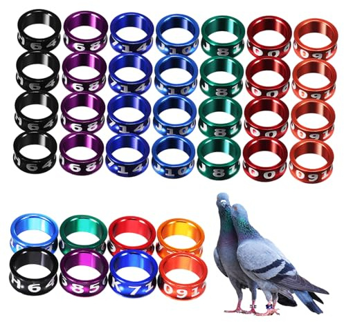 SEWOART 50 Stück Metall Vogelbeinringe Mit Nummern Leuchtende Farben Robustes Geflügel Markierungszubehör Für Tauben Hühner Küken Identifikation Im Vogelgehege