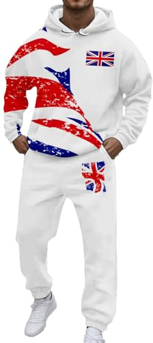 MaNMaNing Mens Tracksuit 2025 - Union Jack Hoodies Sweatshirt & Joggers, UK Flag Autumn Gym/Casual Set for Men
