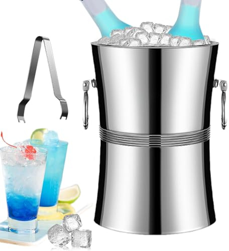 Cubo de hielo con asa – Tina de cerveza de hielo aislada de doble pared, tina de champán de acero inoxidable, cubo de vino duradero, enfriador de bebidas de gran capacidad para barbacoa, bar, club