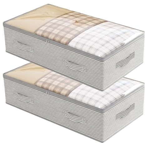 2 Unterbett-Aufbewahrungsbox 80x40x18 cm mit Deckel – Faltbare, Atmungsaktive & Staubdichte Kommode für Kleidung, Bettdecken & Schuhe – Unterbett-Schublade mit Klarsichtfenster & Reißverschluss