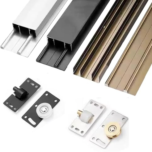 Kit binario for porta scorrevole da 1 pezzo for armadio e mobiletto - Sostituzione binario superiore e inferiore con meccanismo di scorrimento silenzioso(Natural,150cm)