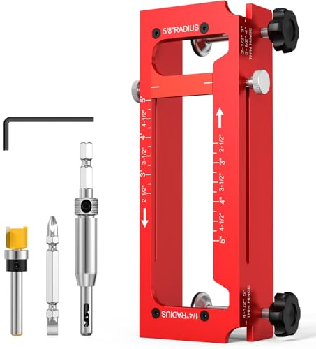 Aluminum Door Hinge Jig, Adjustable Mortise Router Template for 2.5‑5 | Supports 1/4, 5/8 Radius & Square Corner Hinges, Mortising Template Kit for Door Hinge Cutout