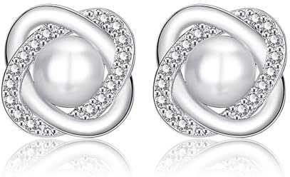 LAURITAMI Pearl Earrings with Cubic Zirconia for Women,Hypoallergenic Stud Earrings for Birthdays/Weddings/Valentine's Day/Mother's Day