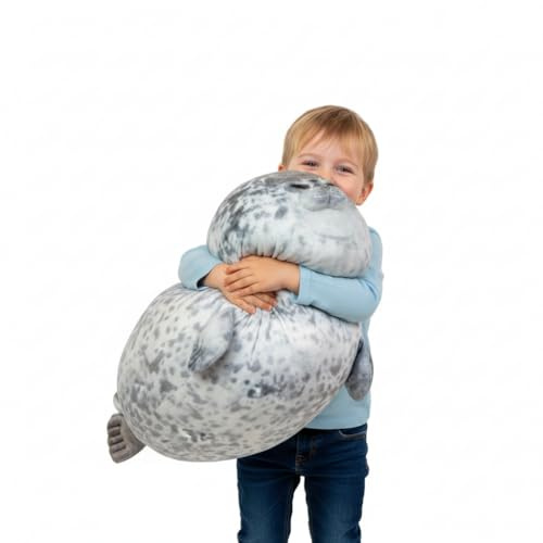 Xiyocadt Seehund Kuscheltier & Kuschelkissen – Niedliche Robbe Plüschtier zum Umarmen, Weiches Plüschkissen mit PP-Baumwolle Füllung, Deko- & Schlafkissen für Kinderzimmer (Offene Augen,60CM)