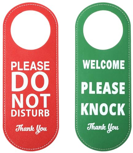 Do Not Disturb Sign for Office Double Sided PU Leather Please Do Not Disturb Sign Door Hanger Signs for Home & Meeting Room Office Clinic Dorm Online Class Video Session, Green/Red