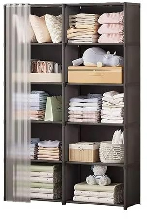 Armadio Guardaroba con Ante Scorrevoli, 125cm Altezza, Design Antipolvere, Scaffali Multipli, nero, 40x28x125cm