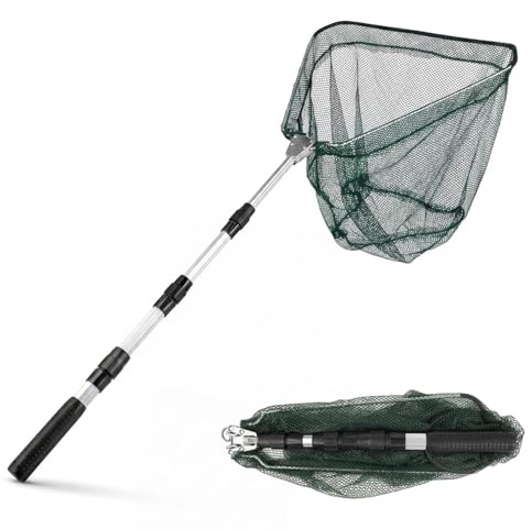 OulQinyhome Rete da Pesca Telescopica 130 cm Retino Pieghevole per Stagno Retino Allungabile con Impugnatura Antiscivolo Accessorio da Pesca per Esterni per Stagni,Laghi,Torrenti e Pesca dalla Barca