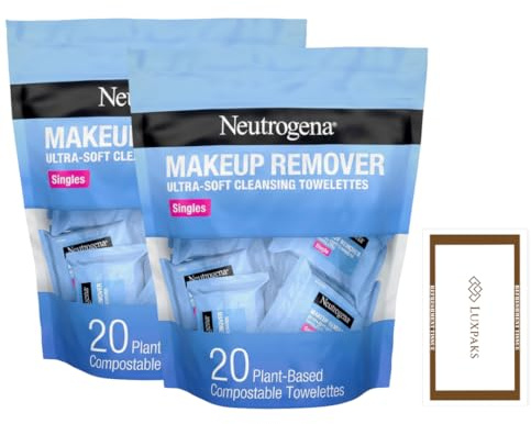 Skin Care Set: Netrogena Makeup Wipes, 2-Pack + LUXPAKS Wipe | Makeup Remover Wipes, Waterproof Mascara, Face Wipes, Travel Singles, Plant-Based Fibers