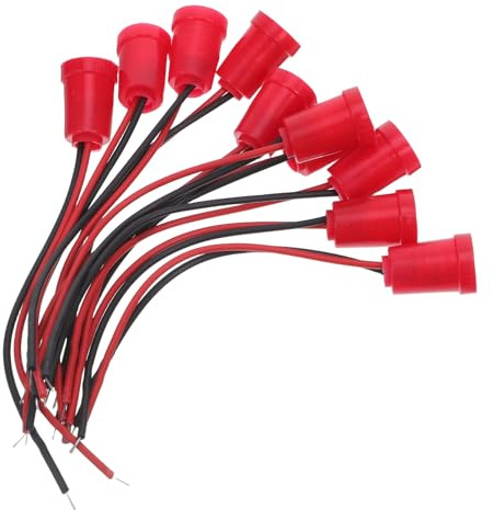 Veemoon Douille E12 pour Mini-ampoule, Socle en Plastique Noir avec Fil Rouge, 10 Pièces, Douilles Électriques pour Remplacement et Bricolage, Accessoires pour Lampes Décoratives