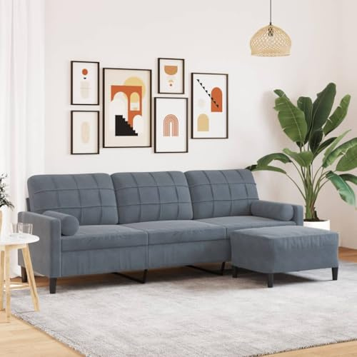 NIVVHOH 3-Sitzer Sofa Dunkelgrau 210 cm Samt mit Hocker für Wohnlandschaft ausgezeichneten Platz zum Plaudern und Fernsehen