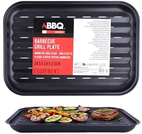 Plaque de cuisson 34,5 x 24 cm – Plancha perforée avec revêtement antiadhésif – Poêle pour barbecue à gaz, barbecue électrique et barbecue au charbon – Réutilisable – Accessoires de barbecue et de