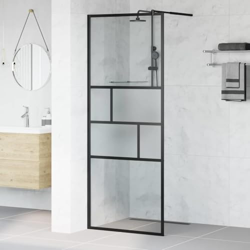 QUAHEAS Walk-in Duschwand Schwarz 80 x 195 x 0,5 cm Glas und Aluminium, rahmenlose Trennwand für Dusche, Spritzschutz und Badewannenaufsatz, pflegeleicht, barrierefreier ebenerdiger Einstieg