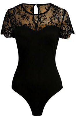 GORGLITTER Dambodysuit, elegant bodysuit med spets, blus, kortärmad topp