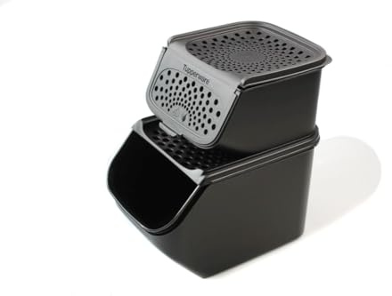 Tupperware Zwiebel-Lager 5,5 L schwarz + Knoblauch-Lager 2,3 L schwarz