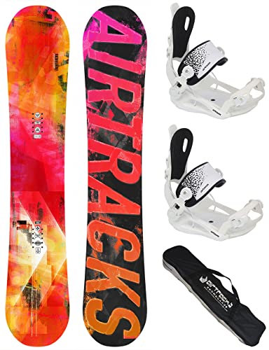 AIRTRACKS Damen Snowboard Set Morioirs Lady Flat Rocker 147 - Snowboard Bindung Master W S - SB Bag