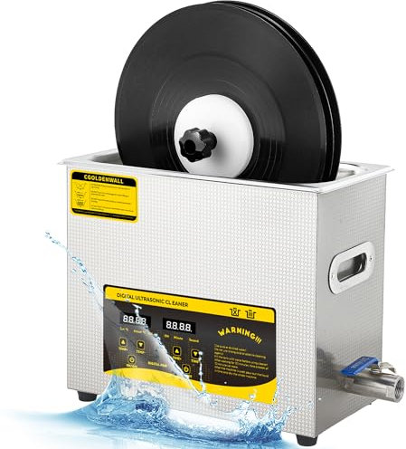 Pulitore di Dischi ad Ultrasuoni 180W 6L 0-30 Minuti Timer Digitale e Rotazione Automatica per Dischi da 7/10/12 Nessun Danno alla Superficie del Disco (Supporto di Asciugatura e Cestello inclusi)