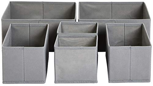 Amazon Basics Organizer in tessuto per cassetto, 6 unità, Grigio