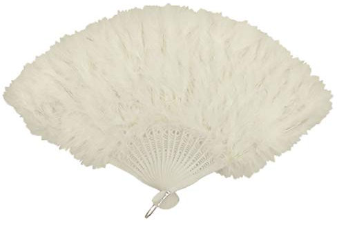 21Fashion Womens Fancy Red Black White Fluffy Feather Hand Fan Ladies Burlesque Fancy Dress Party Accessory White 45cm x 27cm