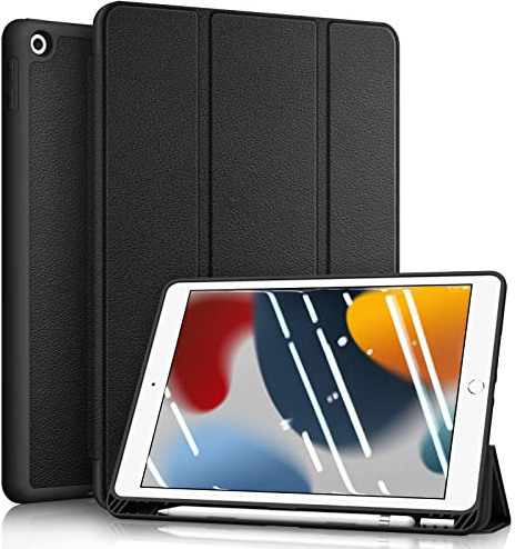Fintie Hülle für iPad 9./8./7. Generation (10,2 Zoll, 2021/2020/2019) | Schutzhülle mit Stifthalter, Weiche Rückabdeckung, stoßfester Schutz & Auto Sleep/Wake für iPad 10.2 Zoll, Schwarz
