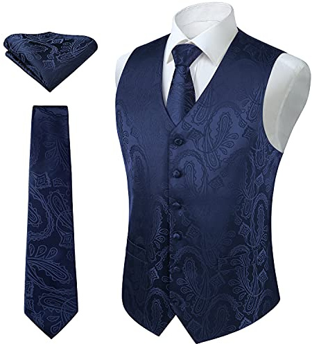 Enlision Herren Paisley Floral Jacquard Weste & Krawatte und Pocket Square Weste Anzug Set