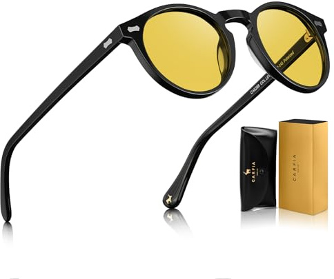 CARFIA Polarised Night Driving Glasses for Men Womens Vintage Night Driving Sunglasses with UV400 Protection and Anti-Glare for Driving Travel