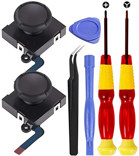 Analog 3D Joy con Joystick Replacement Thumb Stick for Nintendo Switch, Compatiable with Left/Right Joycon Controller Repair tools, 2PCS Joysticks Tri-Wing & Cross Screwdriver Tool + Pry Tools