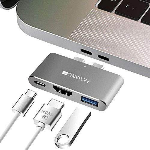 CANYON 3-in-1 Thunderbolt 3 Docking Station Compatibile con MacBook Air e Pro PC, con Hub USB 3.0 e porta HDMI 4K, ricarica e trasferimento dati ad alta velocità