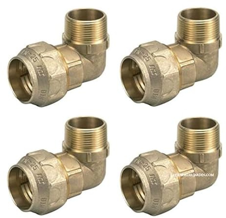 Suinga Codo Macho Laton 20mm x 1/2'' para Tuberia Polietileno | Pack 4 Codos Rosca Macho | Accesorio de Fontaneria Roscado | Certificado Aenor | Conexion Rosca Macho