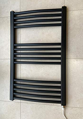 Greened House 500w x 800h Black Electric Curved Heated Towel Rail Bathroom Radiator