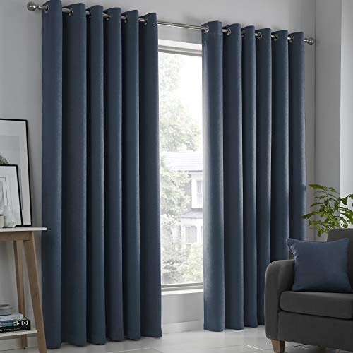Fusion Blue Stripe Drapes – W66 x L54 (168x137cm) – 2 Panels – Eyelet Header – Thermal & Insulated – Navy Curtains for Bedroom or Living Room – Door Curtain – Strata Collection
