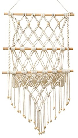 JAWSEU Makramee Wandbehang Regal, Makramee Zeitschrift Storage Organizer Baumwolle Wovening Hanging Pocket, Dekorativer Wohnzimmer