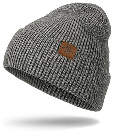 Wmcaps Knit Beanie for Men, Stretchy Soft Warm Daily Cuffed Winter Hats, Unisex Comfortable Wooly Beanie Gifts for Men/Him/Dad, Grey