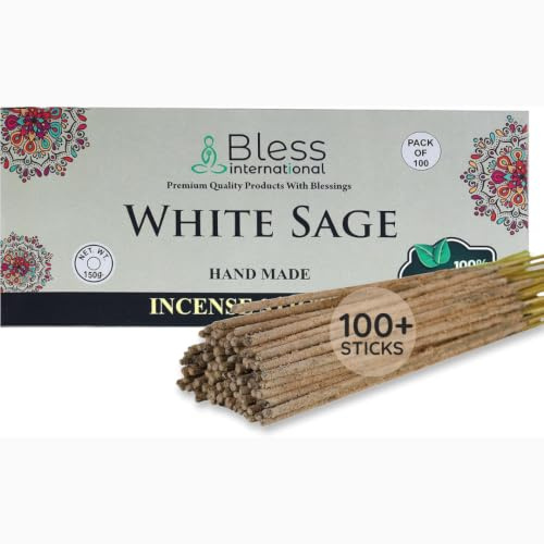 Bless-White-Sage-Incense-Sticks Handmade-Hand-Dipped-Incense-Sticks Organic-Chemicals-Free for-Purification-Relaxation-Positivity-Yoga-Meditation The-Best-Woods-Scent (100 Sticks (150GM))