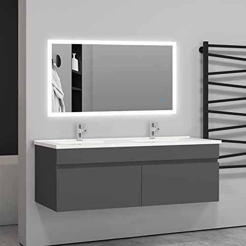 AICA sanitaire Meuble de Salle de Bain, Meuble de Rangement avec lavabo, Meuble sous Vasque Suspendu Anthracite 120 x P 45 x H 40cm