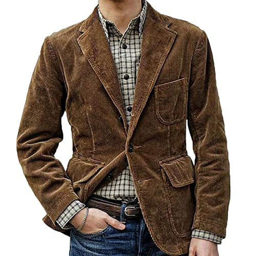 VIVICOLOR Giacca da Uomo in Morbido Velluto a Coste Giacca da Uomo Giacca da Uomo Vintage Classica vestibilità Classica con Due Bottoni (Colore: Nero/Marrone)