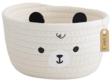 Yiuswoy Kleiner Aufbewahrungskorb aus Baumwollseil Geflochtener Aufbewahrungsbox Bär Deko Korb für Babyzimmer Accessoires, Schminke, Schlüssel (Weiß)