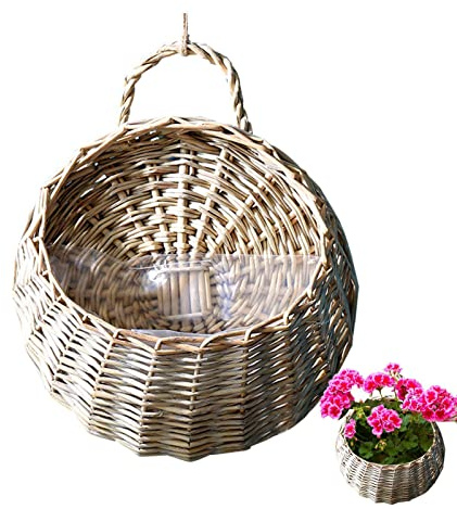 Luckxing Wicker Hanging Basket - Handmade Wicker Flower Basket - Hanging Woven Baskets Wall Decor, Handmade Storage Basket For Home Garden Wall Decorations