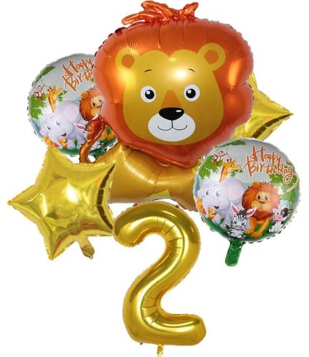 DIWULI großes Löwe Tier Luftballon Set, XXL Zahlen-Ballon gold, Happy Birthday Folien-Ballons, Kinder-Geburtstag Junge, Motto-Party, Tier-Party Dekoration Tier-Ballon Luft-Tier Dschungel