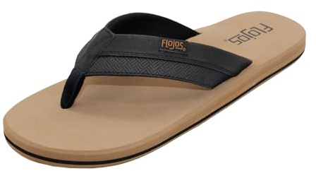 Flojos Homme Ryan Sandale Plate, Noir/Camel, 42 EU