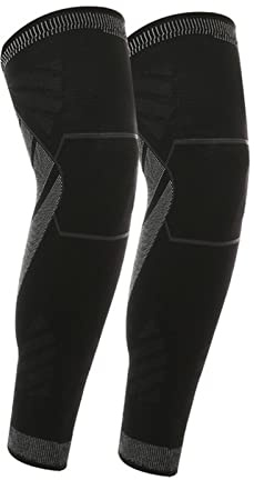 KAYLRE Knee pads 1 Pair Full Leg Sleeves Knee Brace Thigh and Calf Support Sports Compression Full Leg Long Sleeve for Basketball Running Cycling Knee elbow pads (Color : Noir, Size : XL)
