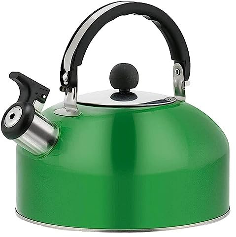 AMYSTY Pfeifkessel Wasserkessel Teekessel 3L Pfeifkessel Edelstahl-Herdkessel Mit Griff Tragbare Outdoor-Teekanne Für Ga-s Oder Herdküche Flötenkessel Pfeifenkessel (Color : Grün, Size : 18.5 * 19cm)