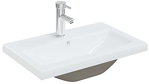 Homgoday Lavabo empotrable con grifo, 61 x 39 x 18 cm, de cerámica blanca, muebles para casa, interior, exterior, salón, dormitorio