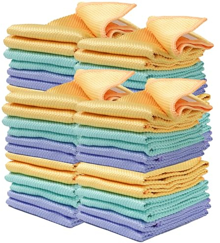 various Bayeta Cristales y Baños Solución Espejos, Cristales y Limpieza del Baño Paños Microfibra con Gran Capacidad de Absorción No Deja Marcas y Pelusas -30x40cm 48 Unidad