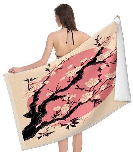 351 Badetuch Rosa Blumen Blumenmuster Strandtücher Weich Duschtücher Erwachsene Mikrofaser Handtücher, Für Yoga, Schwimmbad, 80x130cm