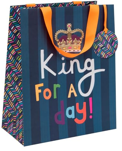 Glick Luxuriöse große Geschenktüte König für einen Tag, perfekt zum Vatertag für Papa, geeignet für Onkel, Bruder, Neffe, Maße 315 x 260 x 135 mm, blau