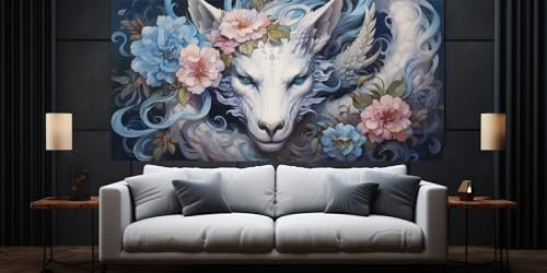 Diamond Painting Malen Nach Zahlen Erwachsene, Weißer Drache Diamond Painting Erwachsene 5D Diamant Painting Bilder Kinder, DIY Daiming Panting Cross Stickerei für Home Wanddekoration 65x130 cm,D22