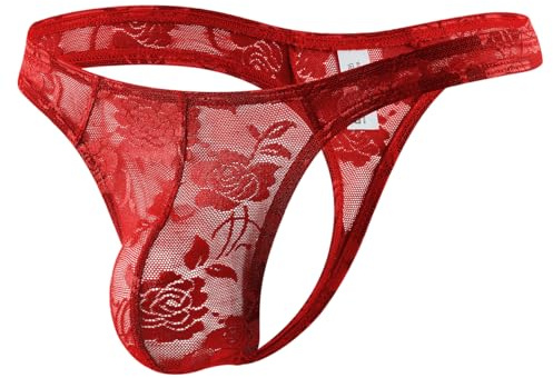 Casey Kevin Stringtrosa herr spets sexiga underkläder stringtrosa transparent, A3-röd, XL