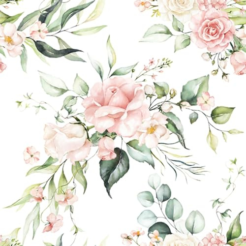 Servietten Papier 33x33cm 3-lagig 20 Stück mit Rosen Motiv - hochwertig & nachhaltig - Einweg Motivservietten Hochzeitsservietten - Blumenmotiv Papierservietten für Hochzeit - Weiß Rosa