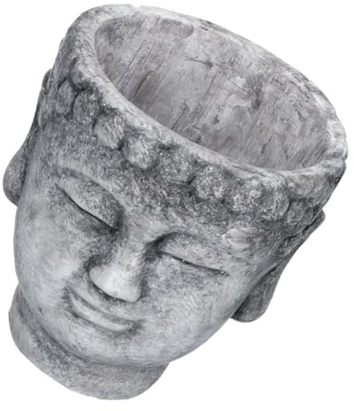 KONTONTY Pot De Fleurs en Ciment Forme Tête De Bouddha Grand Format 17x18 Cm pour Plantes D'intérieur Décor Mural Artistique Gris Clair Jardin Et Maison